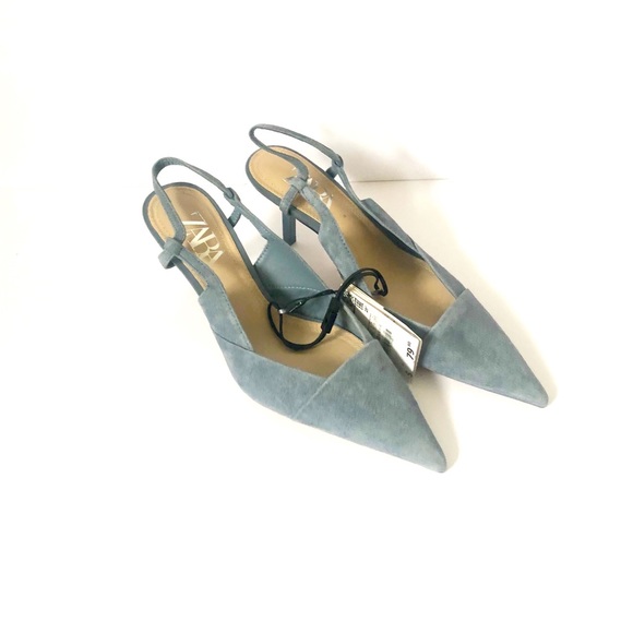 ZARA Suede Blue Heels - Picture 1 of 4